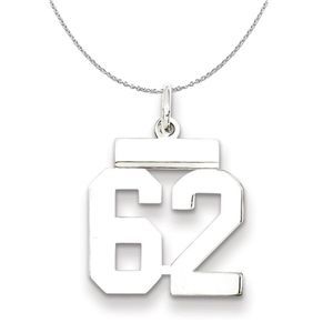 Silver, Athletic Collection Medium Polished Number 62 Necklace - 18 In